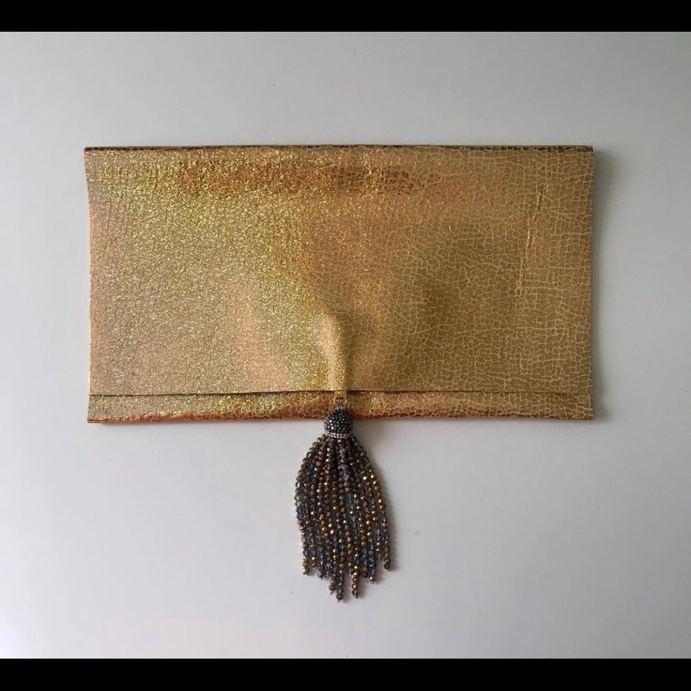 New Genuine Leather Shimmering Gold Purse Clutch